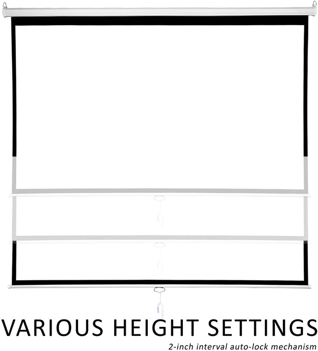 100 Inch Pull Down Projector Screen 16:9 HD Wide with auto Lock Mechanism - 93" x 63" - White