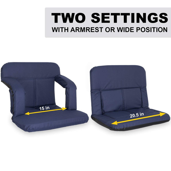 Stadium Bleacher Seat Bench Chair with Padded Reclining Cushion  - Blue