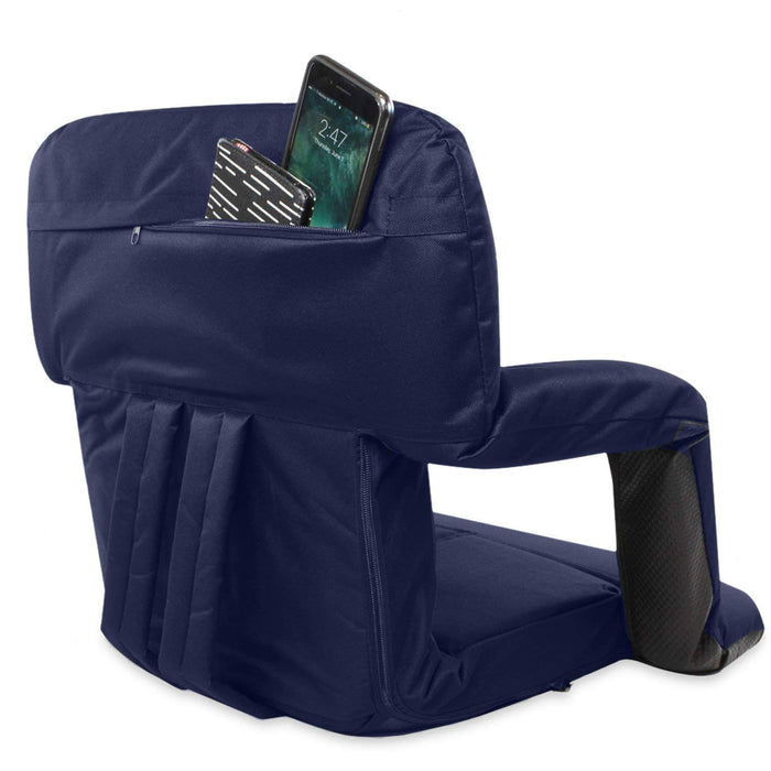 Stadium Bleacher Seat Bench Chair with Padded Reclining Cushion  - Blue