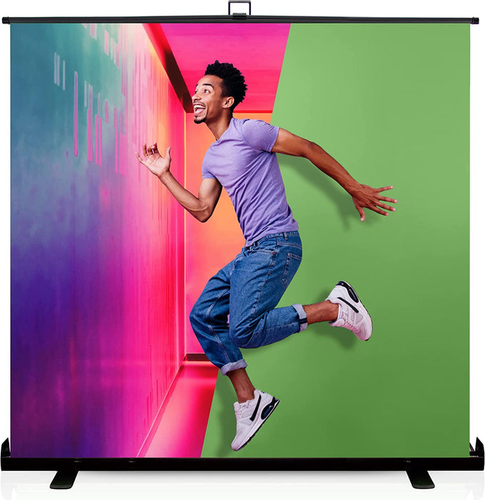 Green Screen Collapsible Pull-Up Extra Large Streaming Portable Backdrop Setup with Auto-Locking Frame - XXL