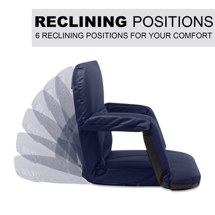 Stadium Bleacher Seat Bench Chair with Padded Reclining Cushion  - Blue