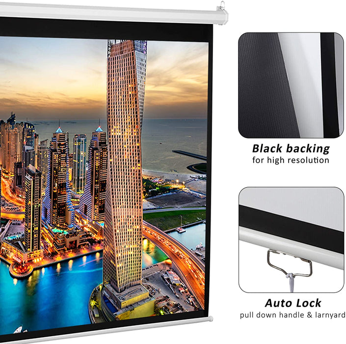 100 Inch Pull Down Projector Screen 16:9 HD Wide with auto Lock Mechanism - 93" x 63" - White