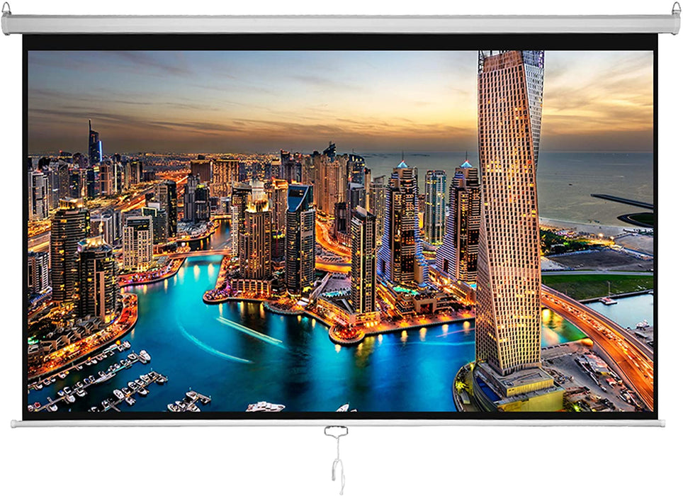 100 Inch Pull Down Projector Screen 16:9 HD Wide with auto Lock Mechanism - 93" x 63" - White