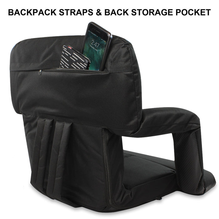 Stadium Bleacher Seat Bench Chair with Padded Reclining Cushion  - Black