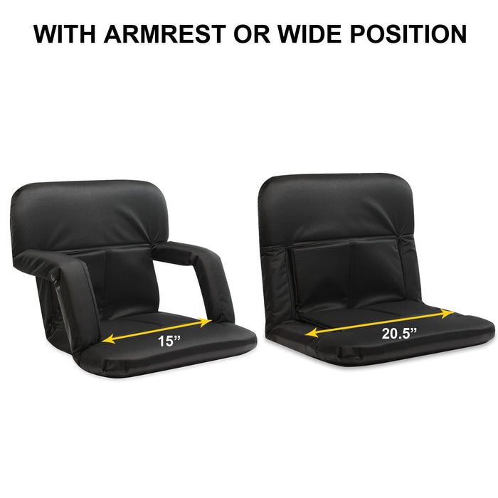 Stadium Bleacher Seat Bench Chair with Padded Reclining Cushion  - Black