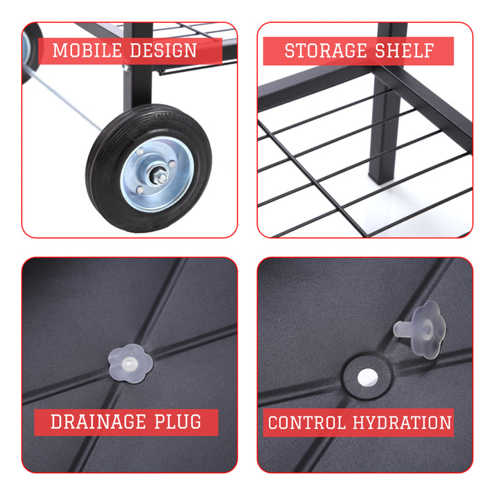 Mobile Galvanized Steel Planter with Lower Shelf