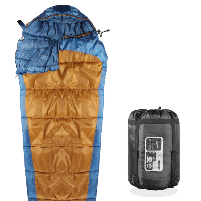 Sleeping Bag For Hiking Camping & Outdoor Activities Compression Bag Included Mummy - Blue