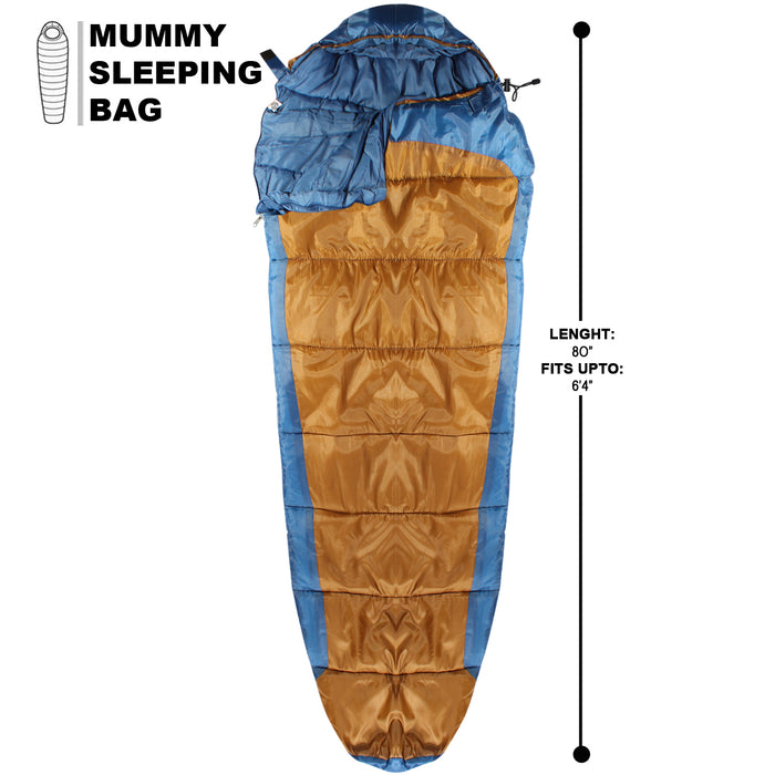 Sleeping Bag For Hiking Camping & Outdoor Activities Compression Bag Included Mummy - Blue