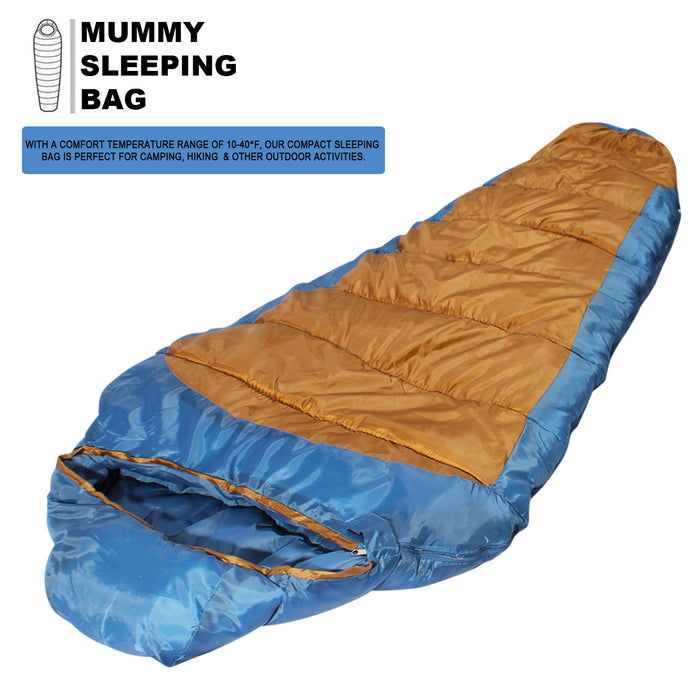 Sleeping Bag For Hiking Camping & Outdoor Activities Compression Bag Included Mummy - Blue