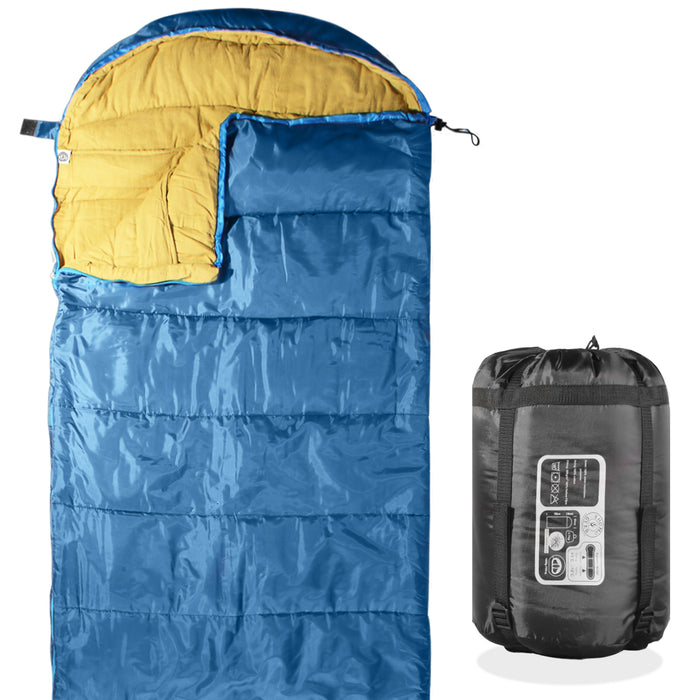 Sleeping Bag For Hiking Camping & Outdoor Activities - Compression Bag Included - Blue