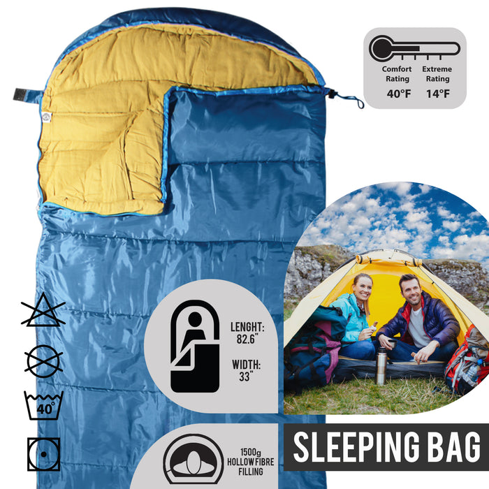 Sleeping Bag For Hiking Camping & Outdoor Activities - Compression Bag Included - Blue