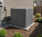 Grey - Khomo Gear outdoor air conditioner cover on a square AC unit beside a brick house