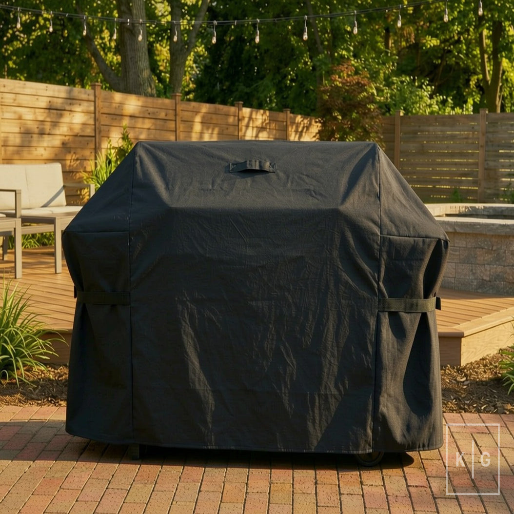 Khomo Gear BBQ grill cover in Black - front close-up