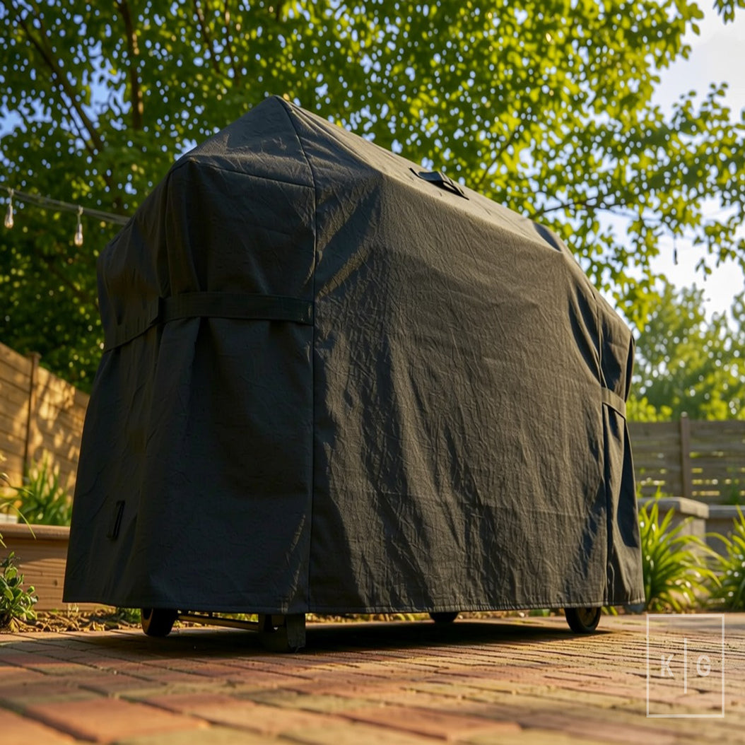 Khomo Gear BBQ grill cover in Black - back low angle