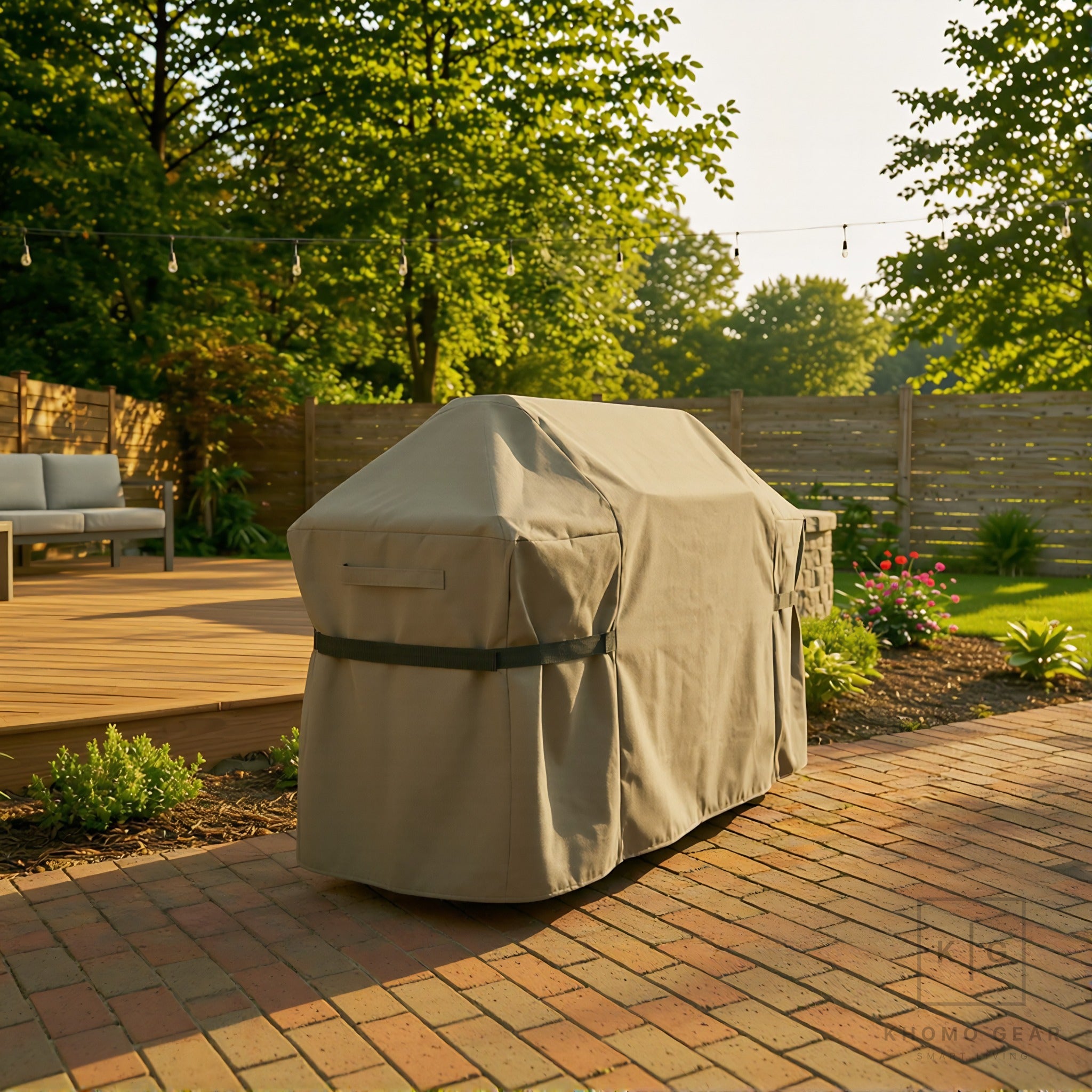 Khomo Gear BBQ grill cover in Brown - side angle