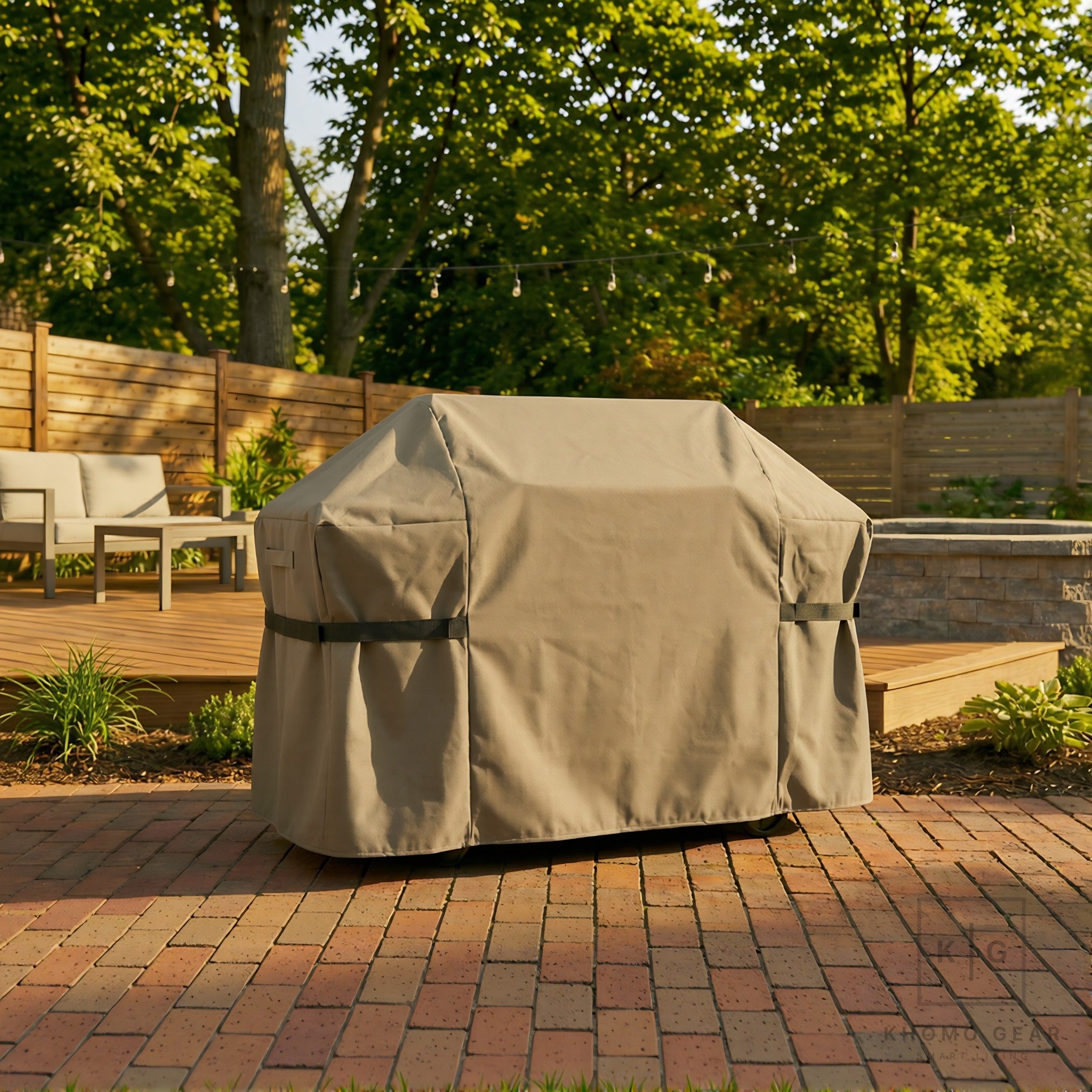 Khomo Gear BBQ grill cover in Brown - front angle