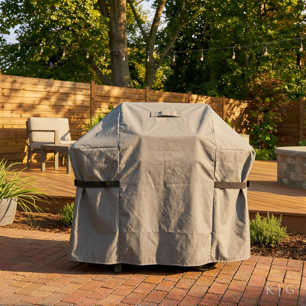 Khomo Gear BBQ grill cover in Gray - front angle