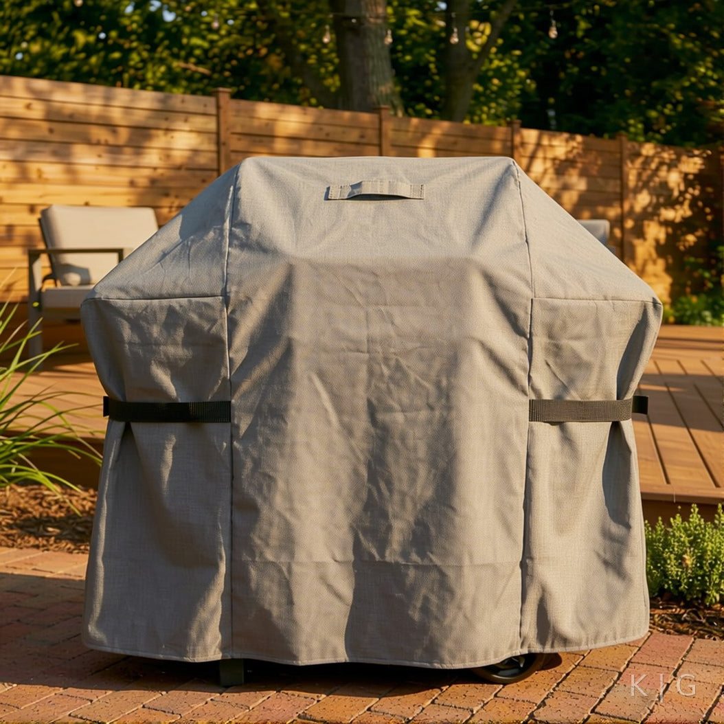 Khomo Gear BBQ grill cover in Gray - front close-up