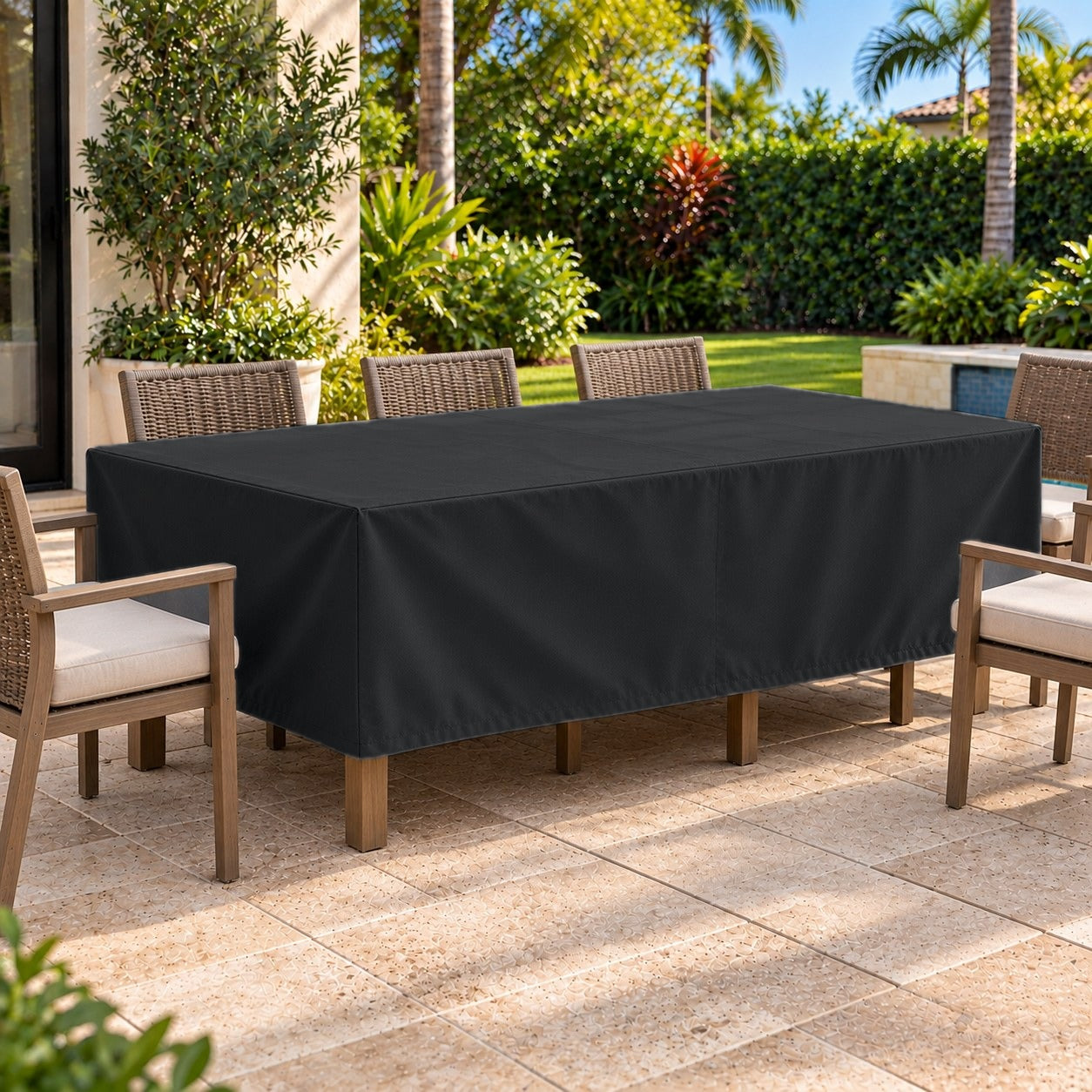 Khomo Gear Dining Table cover in Black - front | Fits 60L x 33D x 25H, 70L x 34D x 25H