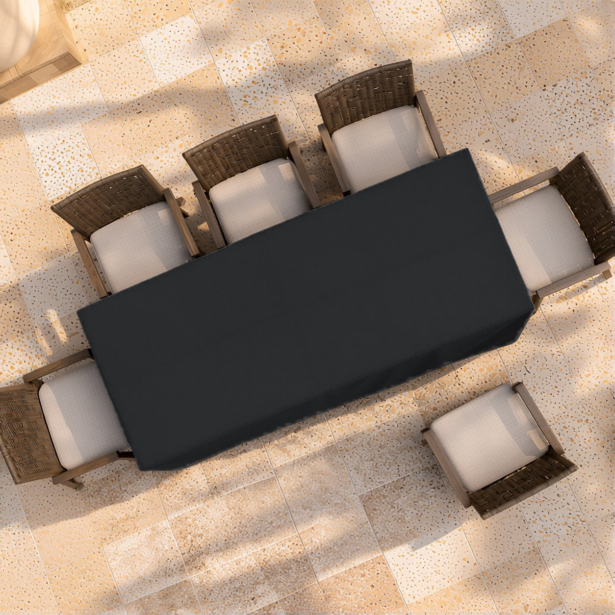 Khomo Gear Dining Table cover in Black - top view | Fits 60L x 33D x 25H, 70L x 34D x 25H
