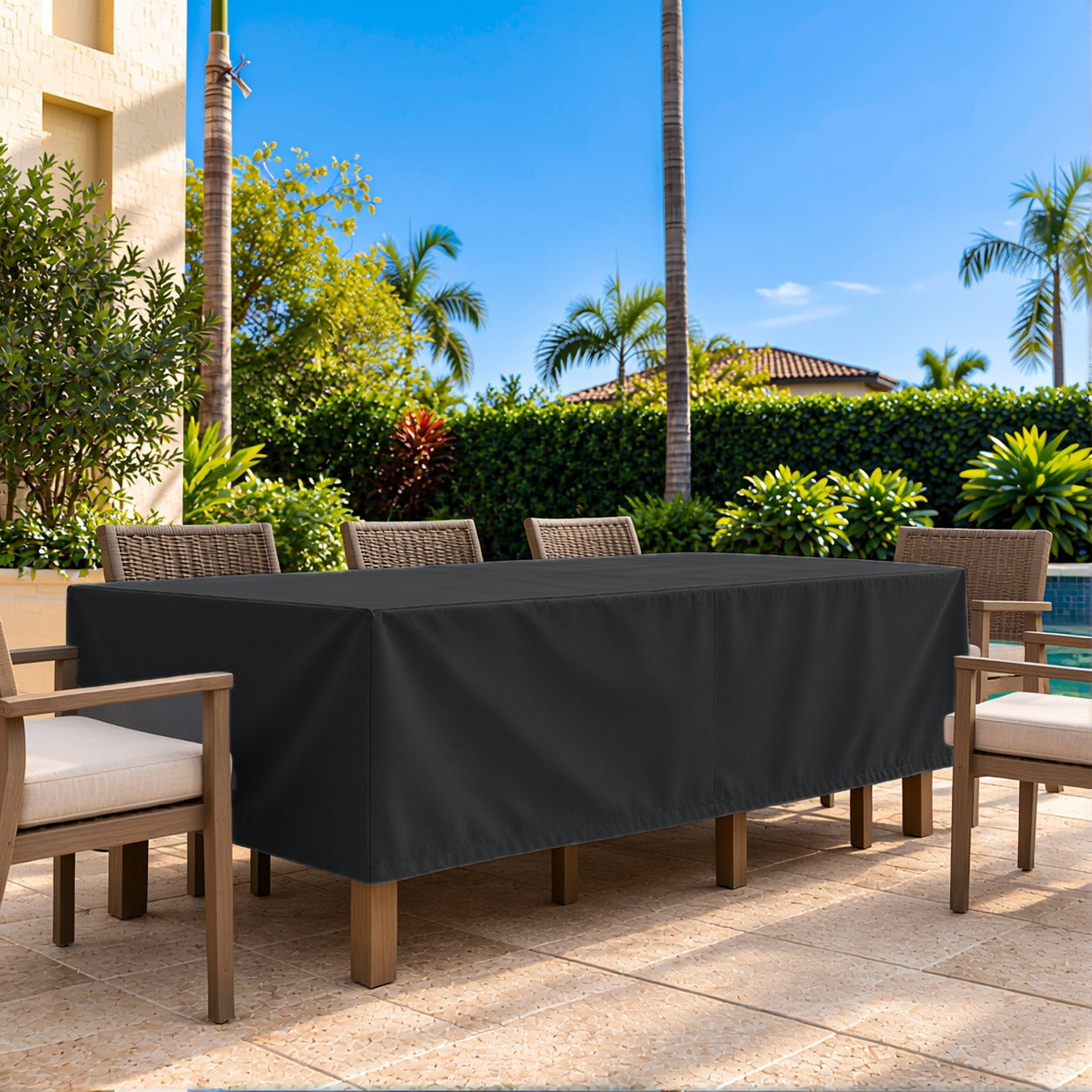 Khomo Gear Dining Table cover in Black - front wide | Fits 60L x 33D x 25H, 70L x 34D x 25H