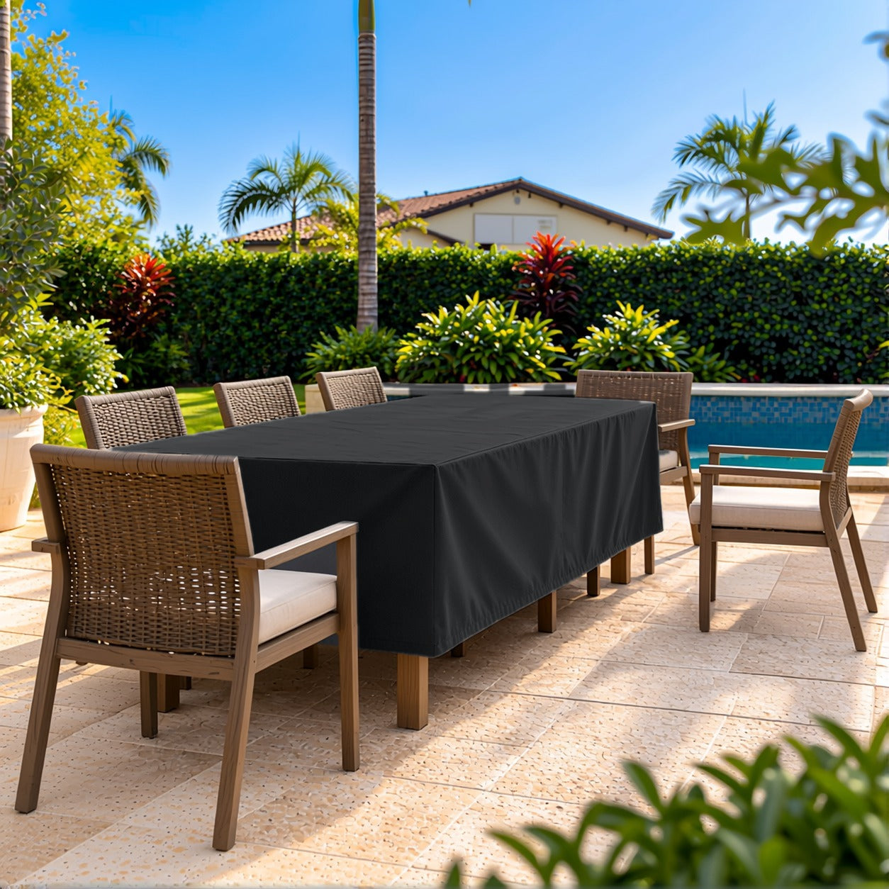 Khomo Gear Dining Table cover in Black - three quarter pool | Fits 60L x 33D x 25H, 70L x 34D x 25H