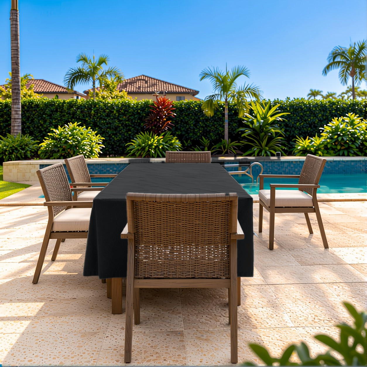 Khomo Gear Dining Table cover in Black - end view | Fits 60L x 33D x 25H, 70L x 34D x 25H