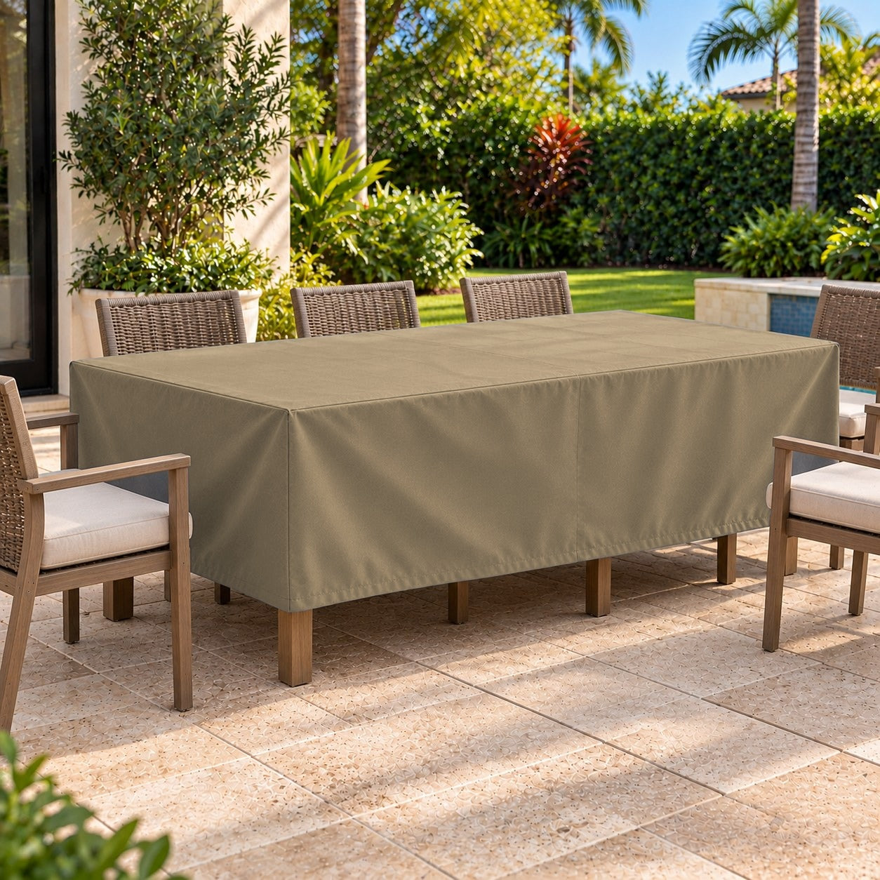 Khomo Gear Dining Table cover in Brown - front | Fits 60L x 33D x 25H, 70L x 34D x 25H