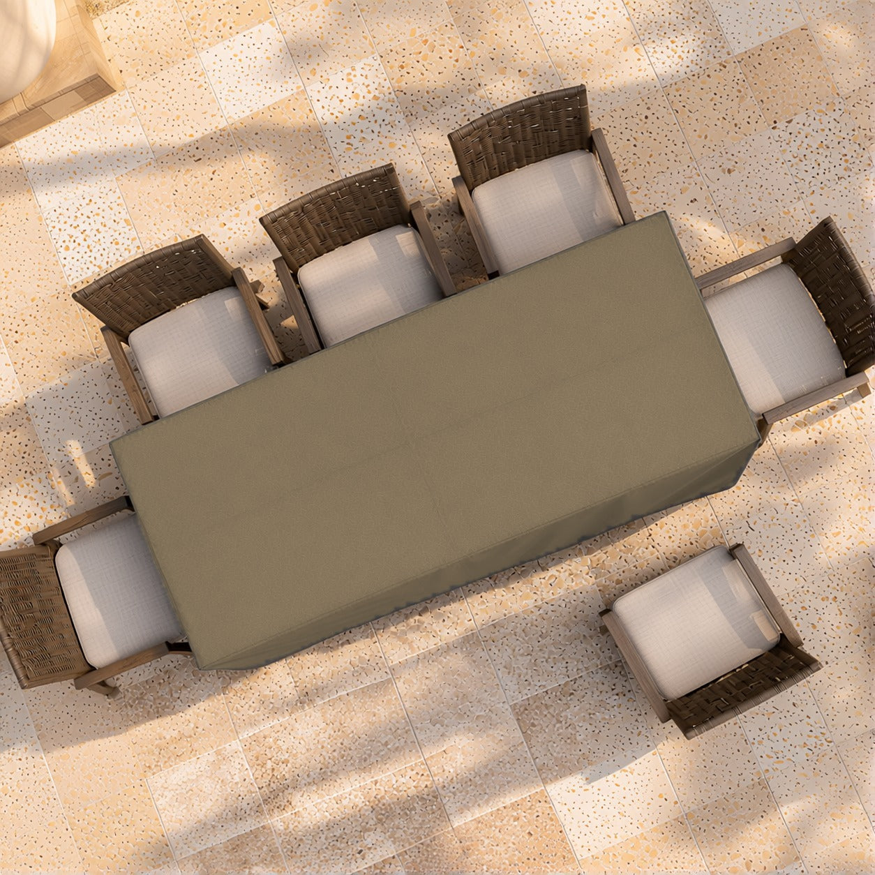 Khomo Gear Dining Table cover in Brown - top view | Fits 60L x 33D x 25H, 70L x 34D x 25H
