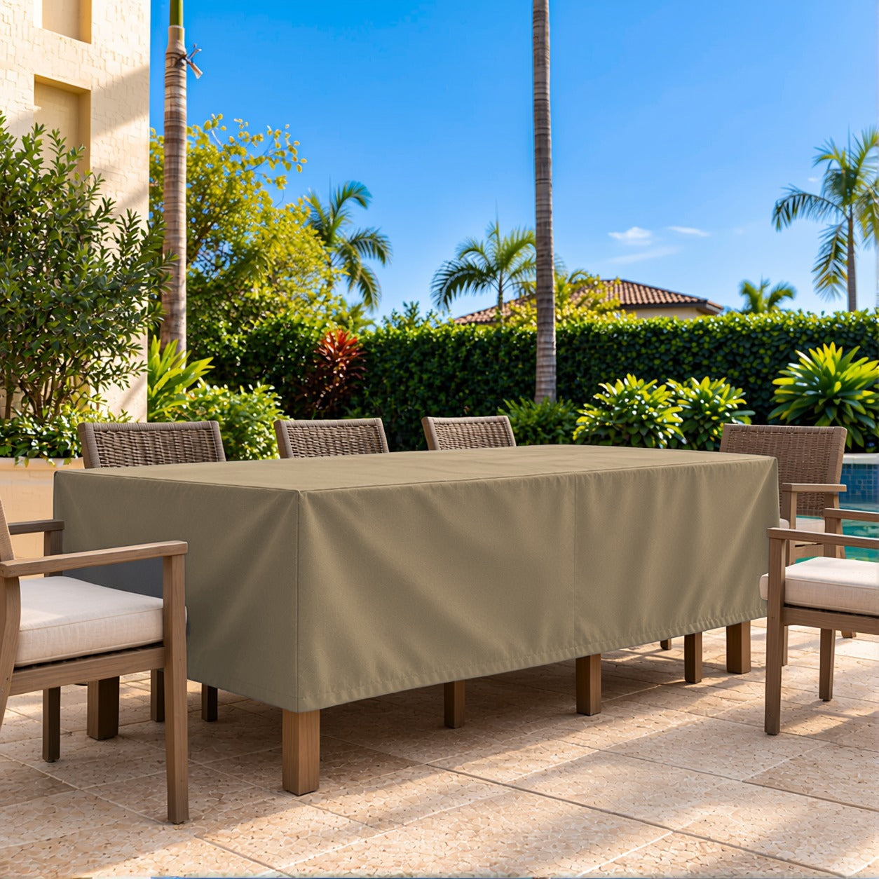Khomo Gear Dining Table cover in Brown - front wide | Fits 60L x 33D x 25H, 70L x 34D x 25H