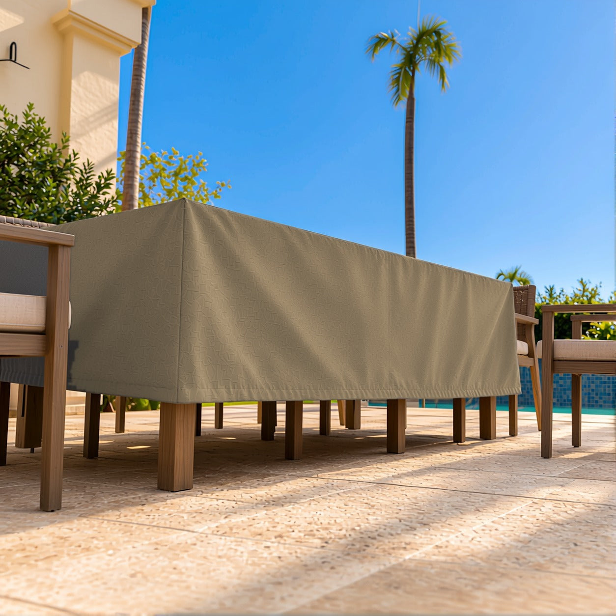 Khomo Gear Dining Table cover in Brown - low angle | Fits 60L x 33D x 25H, 70L x 34D x 25H