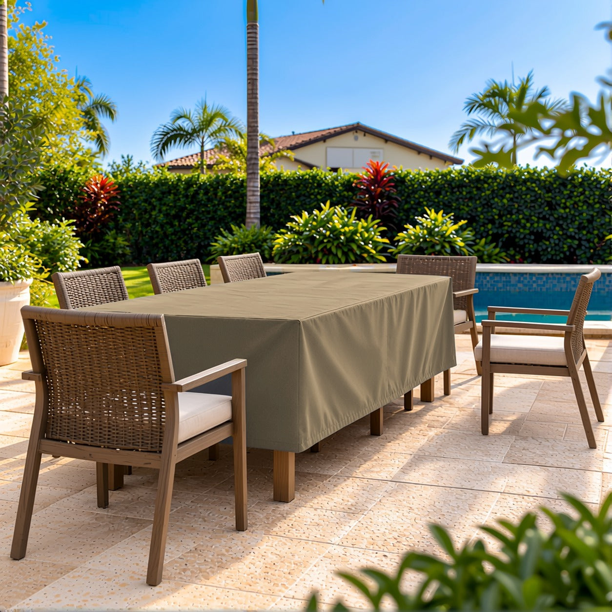 Khomo Gear Dining Table cover in Brown - three quarter pool | Fits 60L x 33D x 25H, 70L x 34D x 25H