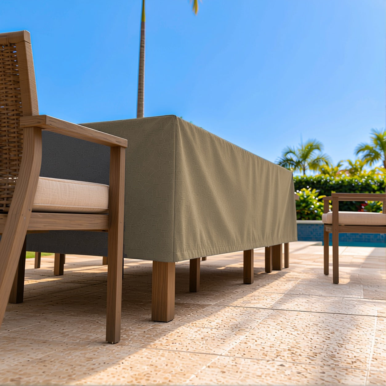 Khomo Gear Dining Table cover in Brown - side angle | Fits 60L x 33D x 25H, 70L x 34D x 25H