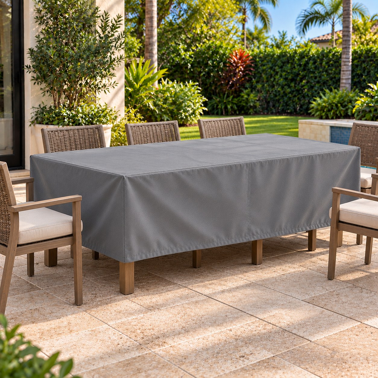 Khomo Gear Dining Table cover in Gray - front | Fits 60L x 33D x 25H, 70L x 34D x 25H