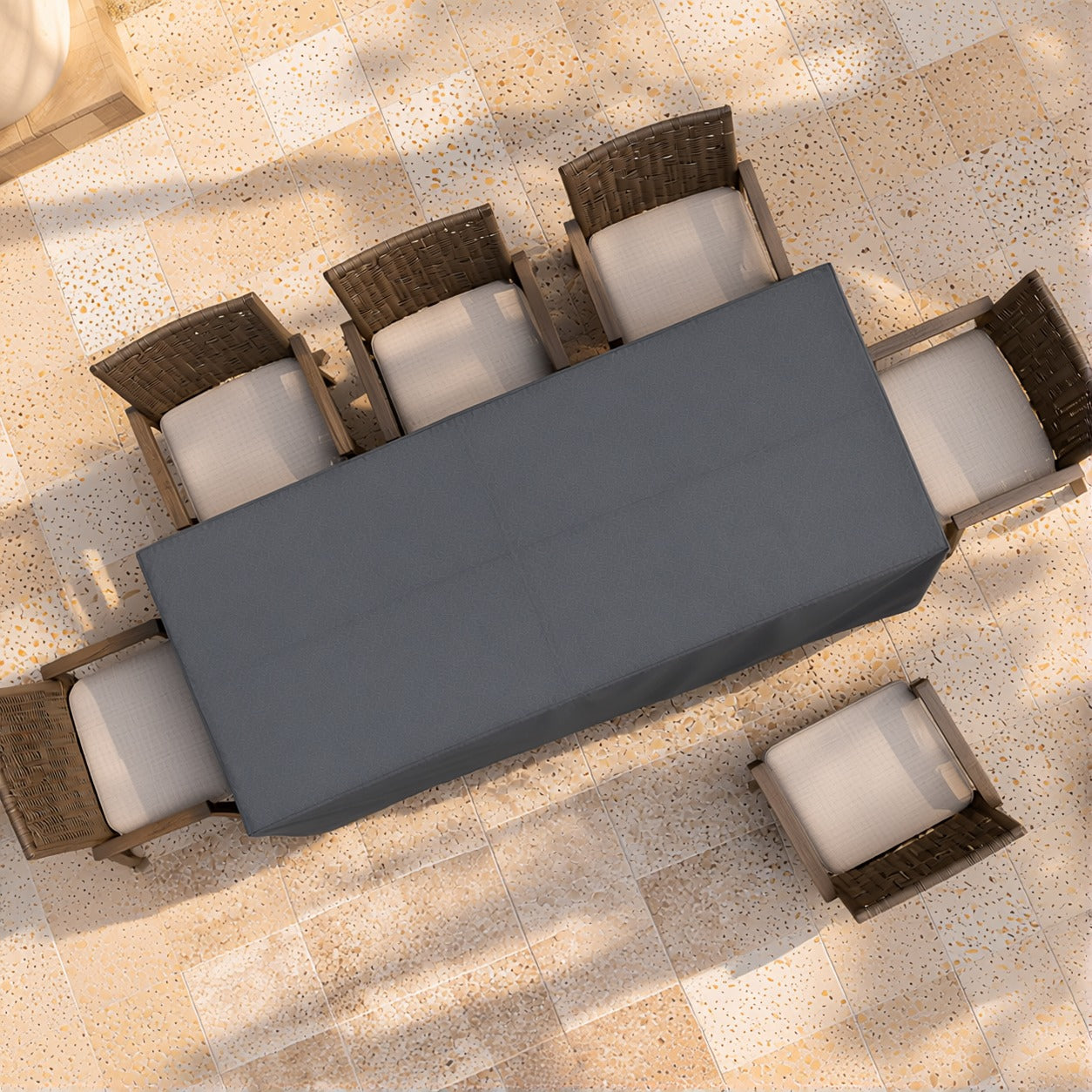 Khomo Gear Dining Table cover in Gray - top view | Fits 60L x 33D x 25H, 70L x 34D x 25H