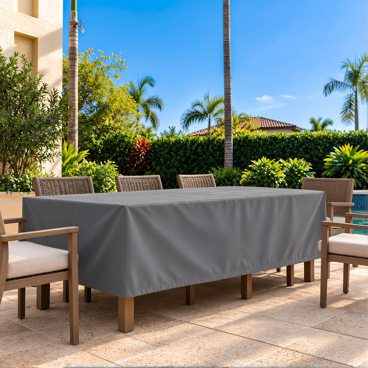 Khomo Gear Dining Table cover in Gray - front wide | Fits 60L x 33D x 25H, 70L x 34D x 25H