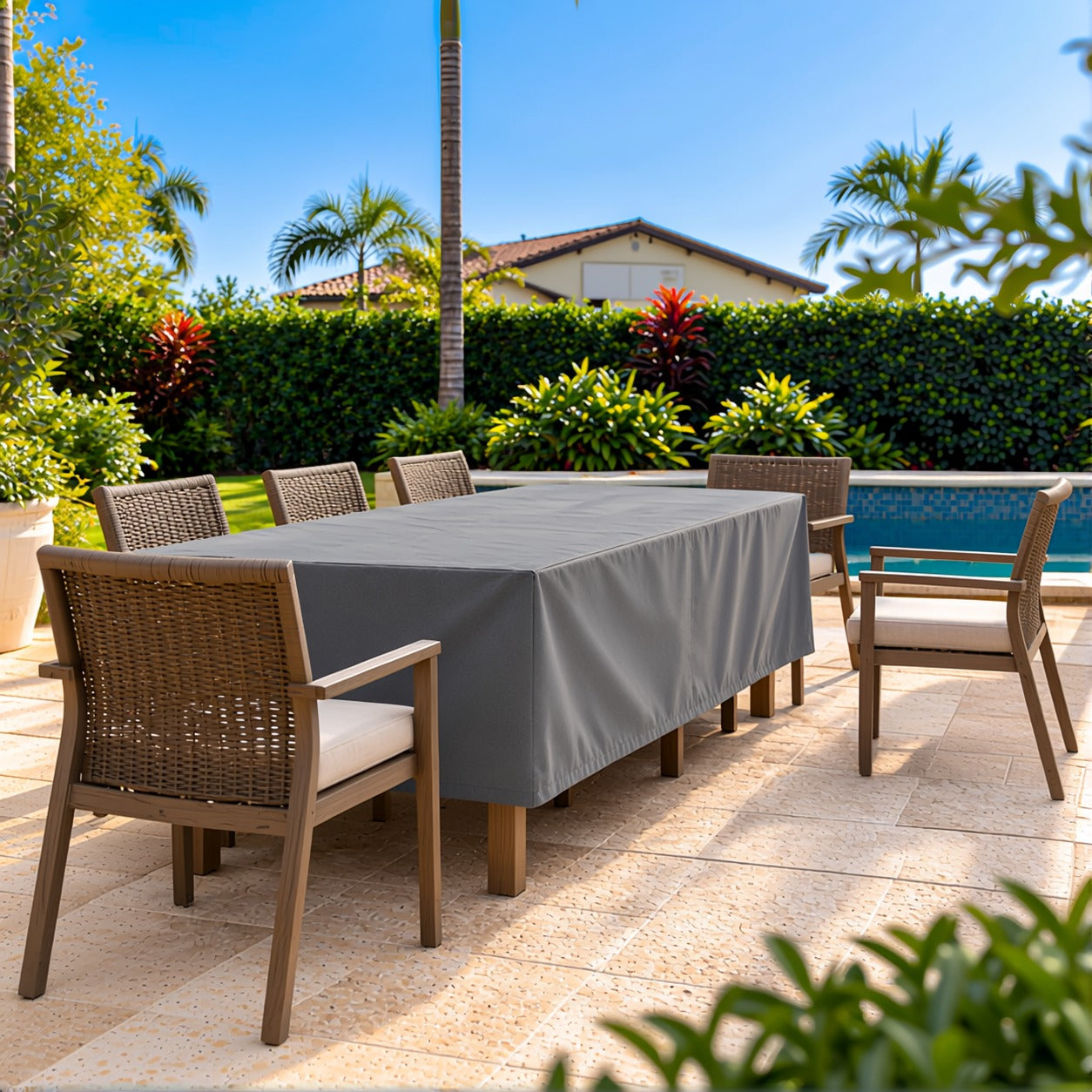 Khomo Gear Dining Table cover in Gray - three quarter pool | Fits 60L x 33D x 25H, 70L x 34D x 25H