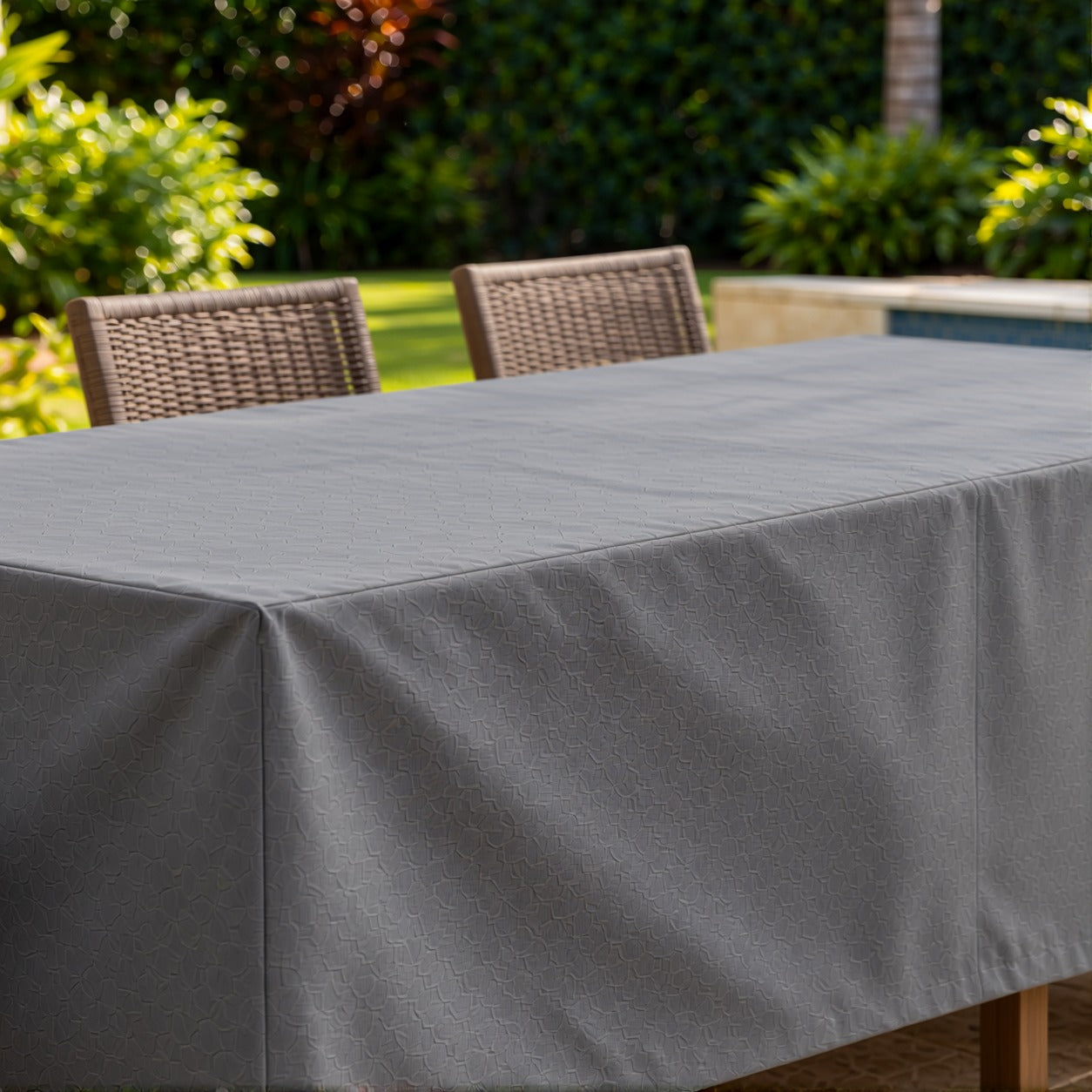Khomo Gear Dining Table cover in Gray - corner detail | Fits 60L x 33D x 25H, 70L x 34D x 25H