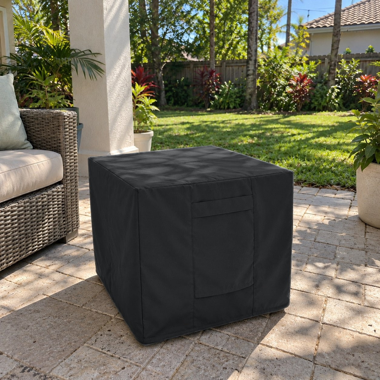 Khomo Gear Ottoman cover in Black - main | Fits 16L x 16D x 15H, 21L x 21D x 17H