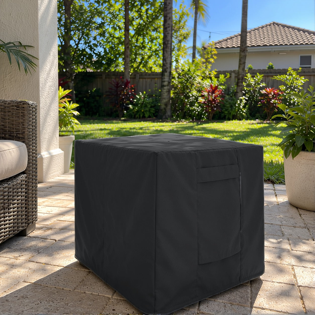 Khomo Gear Ottoman cover in Black - front angle | Fits 16L x 16D x 15H, 21L x 21D x 17H