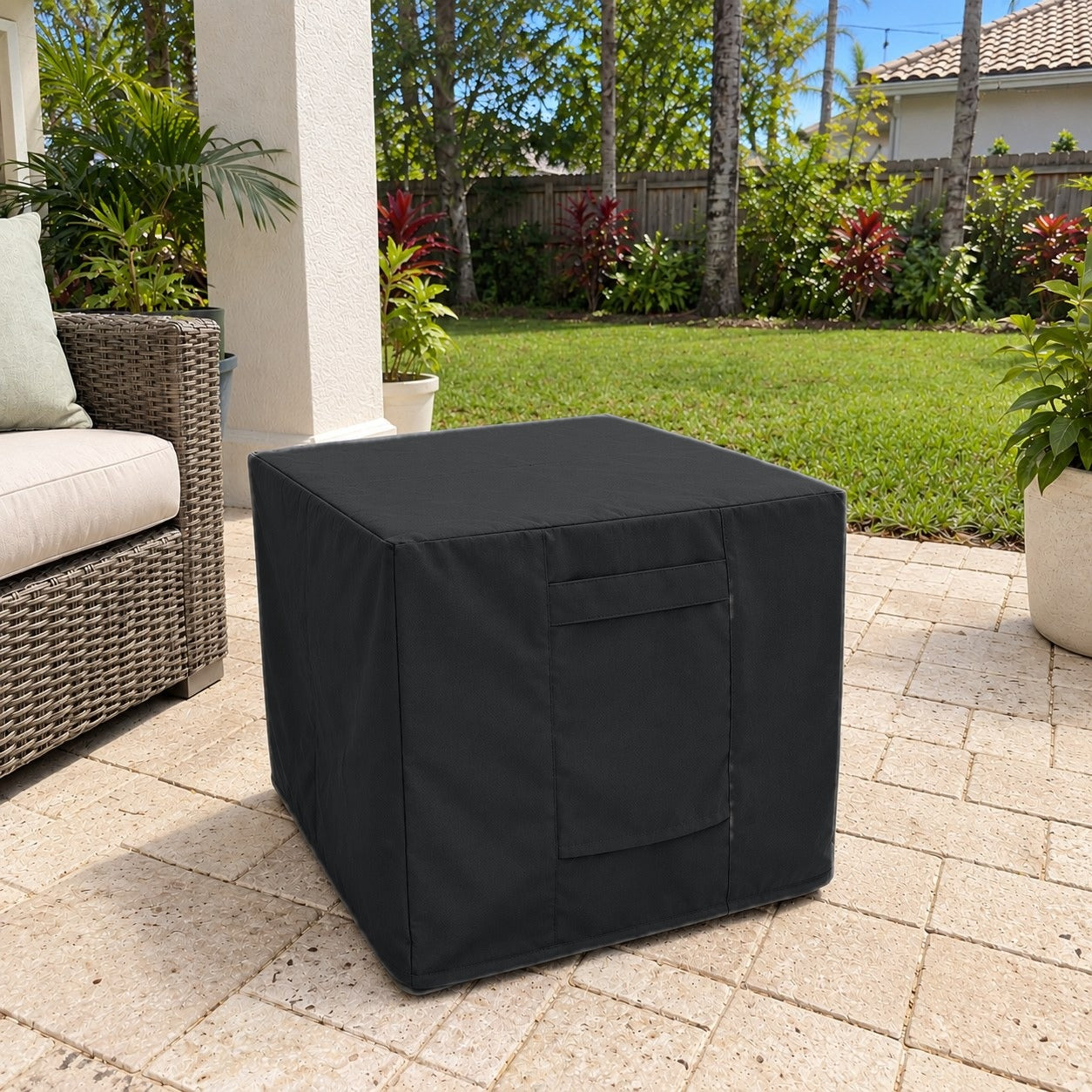 Khomo Gear Ottoman cover in Black - three quarter | Fits 16L x 16D x 15H, 21L x 21D x 17H