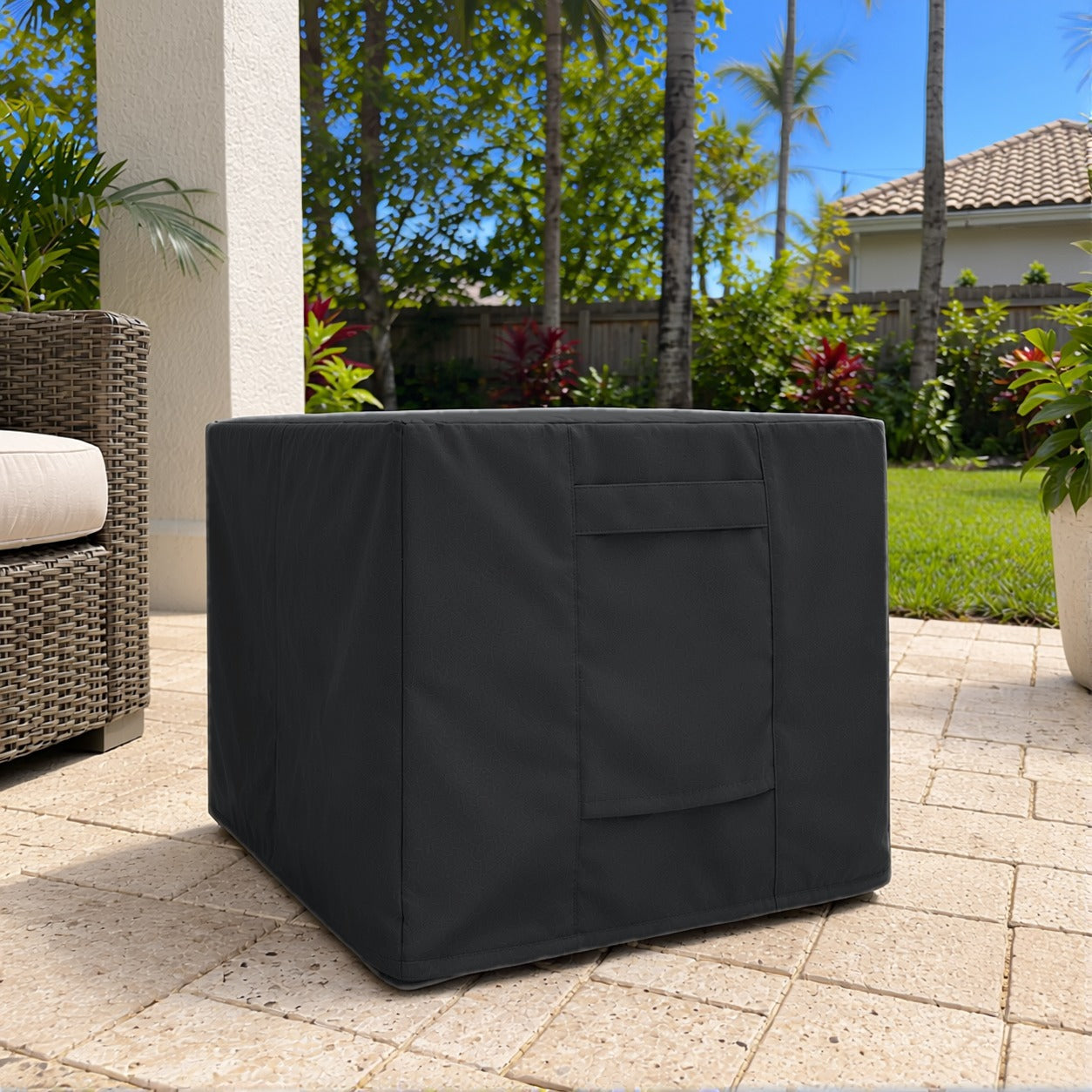 Khomo Gear Ottoman cover in Black - front | Fits 16L x 16D x 15H, 21L x 21D x 17H