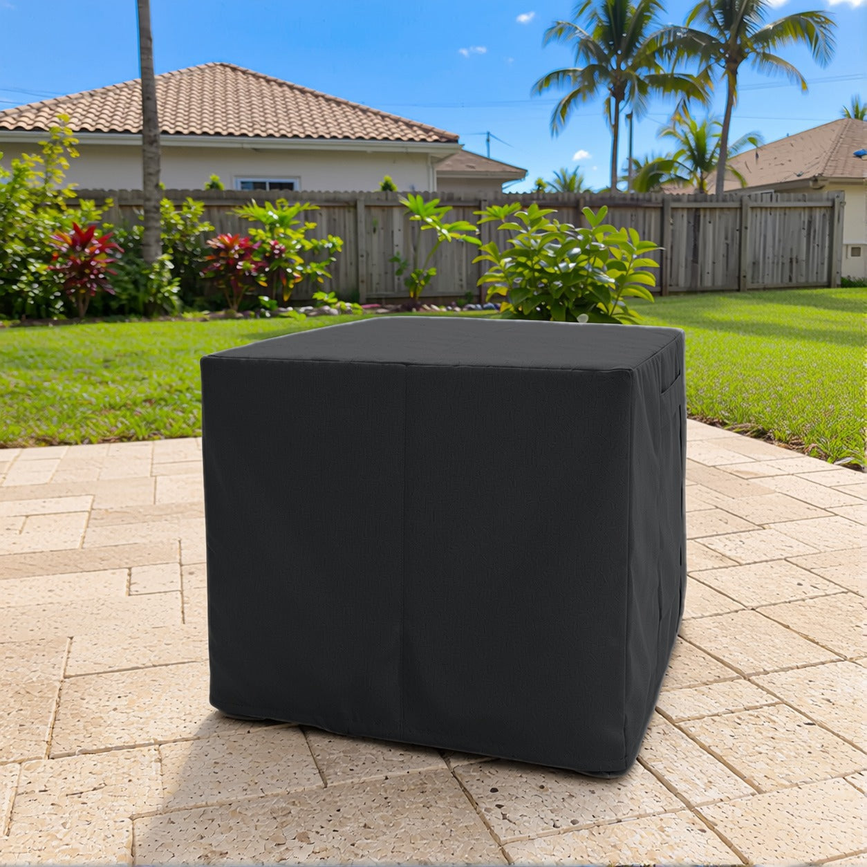Khomo Gear Ottoman cover in Black - side | Fits 16L x 16D x 15H, 21L x 21D x 17H