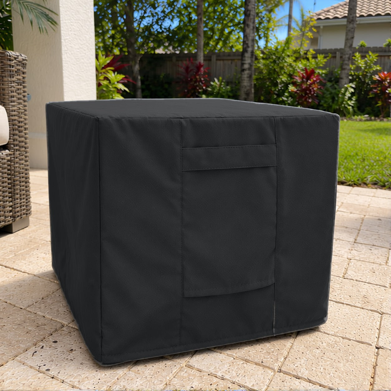 Khomo Gear Ottoman cover in Black - front closeup | Fits 16L x 16D x 15H, 21L x 21D x 17H