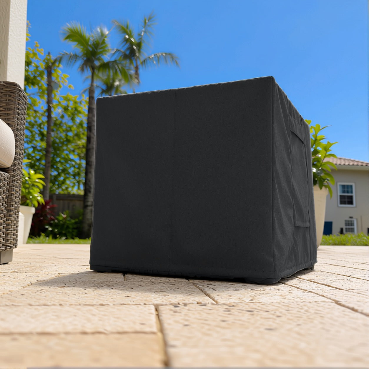 Khomo Gear Ottoman cover in Black - side low angle | Fits 16L x 16D x 15H, 21L x 21D x 17H