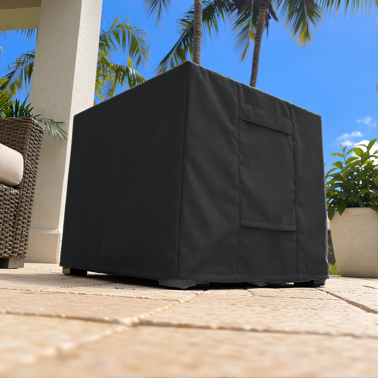 Khomo Gear Ottoman cover in Black - corner low angle | Fits 16L x 16D x 15H, 21L x 21D x 17H