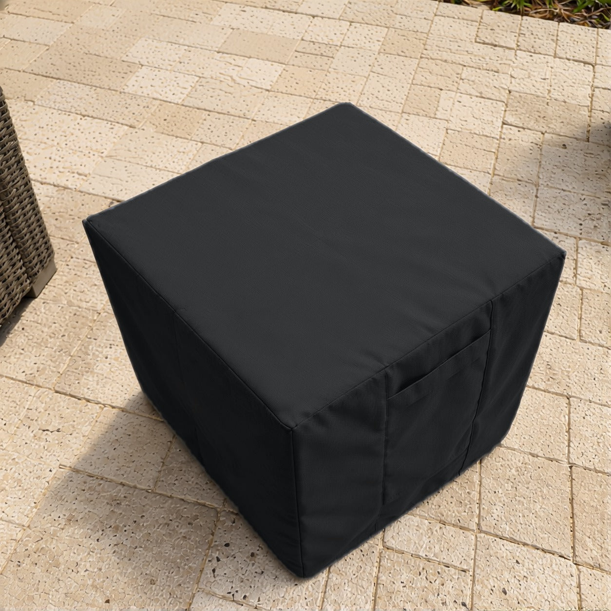 Khomo Gear Ottoman cover in Black - top view | Fits 16L x 16D x 15H, 21L x 21D x 17H