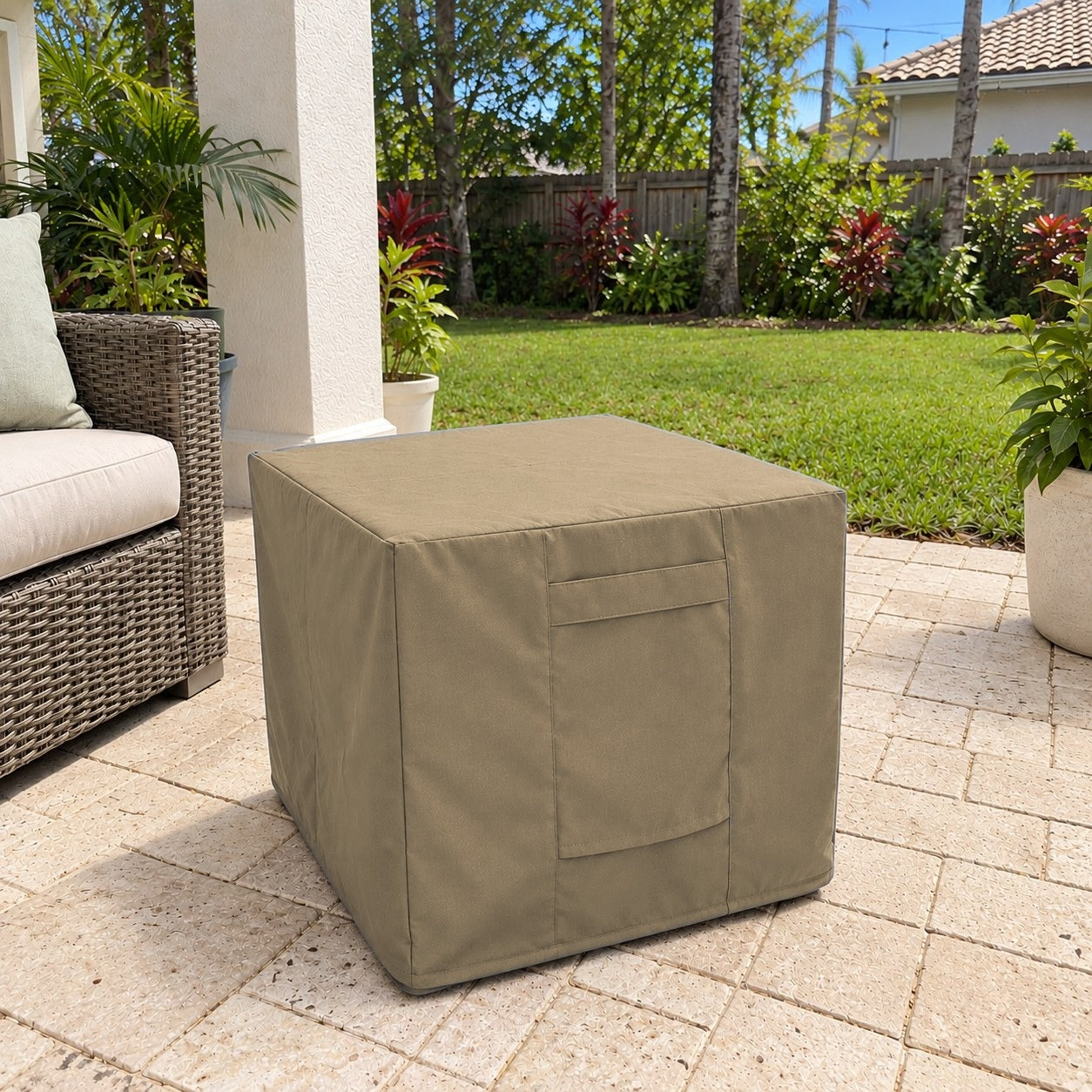 Khomo Gear Ottoman cover in Brown - three quarter | Fits 16L x 16D x 15H, 21L x 21D x 17H