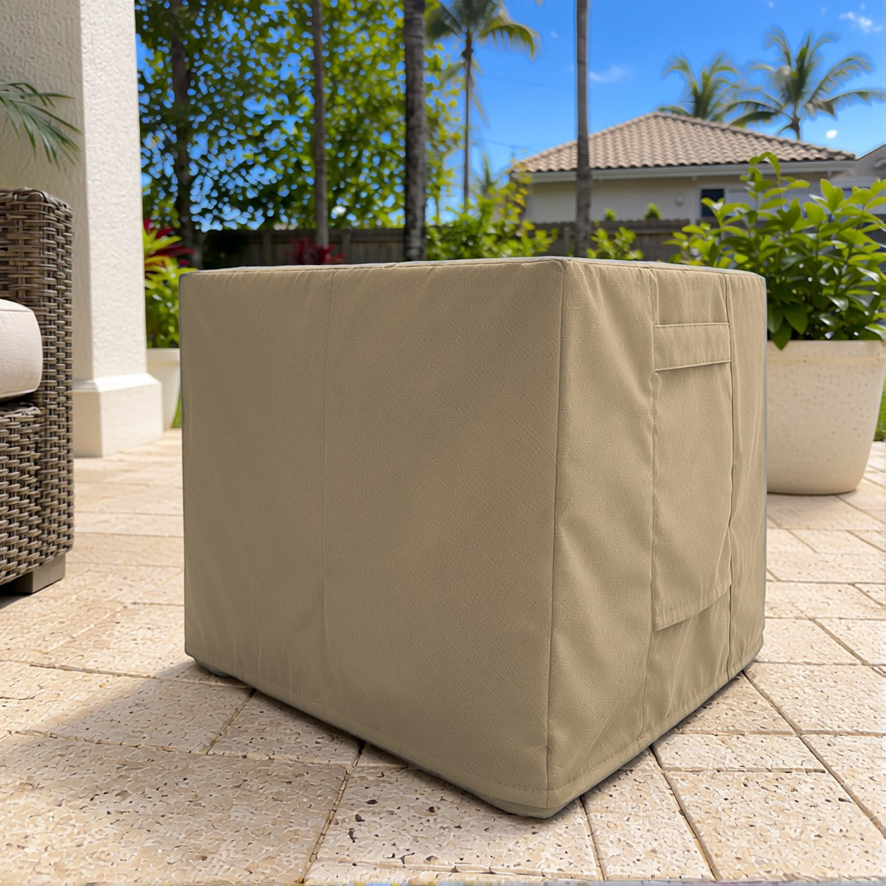 Khomo Gear Ottoman cover in Brown - low angle | Fits 16L x 16D x 15H, 21L x 21D x 17H