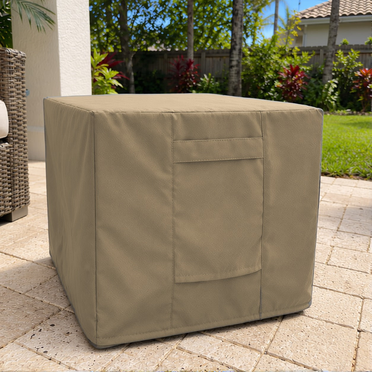 Khomo Gear Ottoman cover in Brown - front closeup | Fits 16L x 16D x 15H, 21L x 21D x 17H